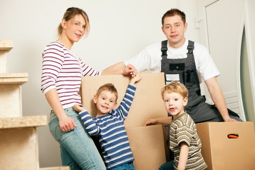 Packed boxes and furniture ready for transport in West London