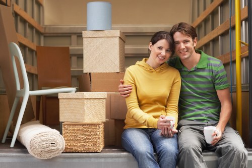 Boxes and furniture sorted for recycling and reuse during a Hammersmith move